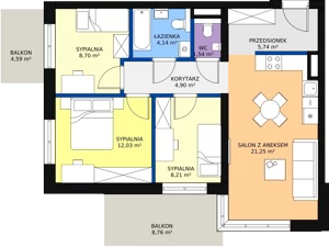 4 pokoje, mieszkanie 68,28 m², piętro 2, oferta nr 61, Kapelanka – Pychowicka - Budynek CD, Kraków, Dębniki, Zakrzówek, ul. Pychowicka 3C