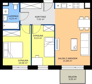 3 pokoje, mieszkanie 53,22 m², piętro 1, oferta nr 95, Jurowiecka 22, Białystok, Sienkiewicza, ul. Jurowiecka 22