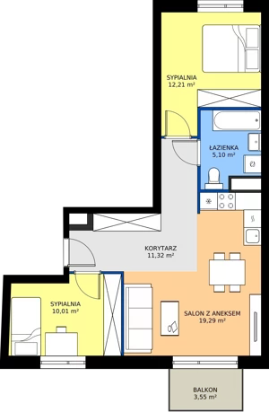 3 pokoje, mieszkanie 57,71 m², piętro 6, oferta nr 268, Jurowiecka 22, Białystok, Sienkiewicza, ul. Jurowiecka 22