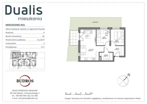 3 pokoje, mieszkanie 51,16 m², parter, oferta nr A01, Dualis, Gdańsk, Orunia Górna-Gdańsk Południe, ul. Zygmunta Chychły