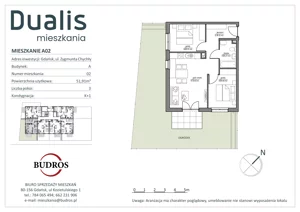 3 pokoje, mieszkanie 51,91 m², parter, oferta nr A02, Dualis, Gdańsk, Orunia Górna-Gdańsk Południe, ul. Zygmunta Chychły