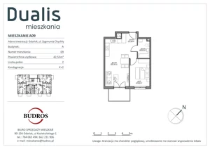 2 pokoje, mieszkanie 42,55 m², piętro 1, oferta nr A09, Dualis, Gdańsk, Orunia Górna-Gdańsk Południe, ul. Zygmunta Chychły
