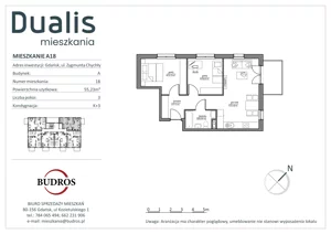 3 pokoje, mieszkanie 55,23 m², piętro 2, oferta nr A18, Dualis, Gdańsk, Orunia Górna-Gdańsk Południe, ul. Zygmunta Chychły