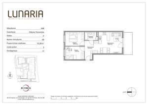 3 pokoje, mieszkanie 53,28 m², piętro 1, oferta nr A08, Lunaria, Gdynia, Działki Leśne, ul. Poznańska 1