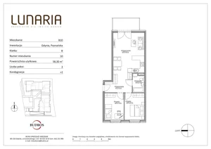 3 pokoje, mieszkanie 58,30 m², piętro 1, oferta nr B10, Lunaria, Gdynia, Działki Leśne, ul. Poznańska 1