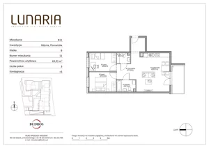 3 pokoje, mieszkanie 63,91 m², piętro 2, oferta nr B11, Lunaria, Gdynia, Działki Leśne, ul. Poznańska 1