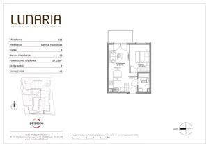 2 pokoje, mieszkanie 37,13 m², piętro 2, oferta nr B13, Lunaria, Gdynia, Działki Leśne, ul. Poznańska 1