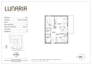 3 pokoje, mieszkanie 56,73 m², piętro 2, oferta nr C16, Lunaria, Gdynia, Działki Leśne, ul. Poznańska 1