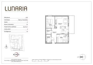 3 pokoje, mieszkanie 56,73 m², piętro 3, oferta nr C22, Lunaria, Gdynia, Działki Leśne, ul. Poznańska 1
