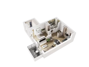 2 pokoje, mieszkanie 40,68 m², piętro 2, oferta nr B.2.12, Osiedle Parkowe Aleje etap III, Wrocław, Brochów, Krzyki, ul. Syryjska