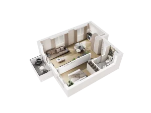 2 pokoje, mieszkanie 46,41 m², piętro 1, oferta nr E.1.09, Osiedle Parkowe Aleje etap III, Wrocław, Brochów, Krzyki, ul. Syryjska