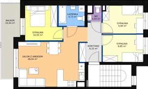 4 pokoje, mieszkanie 70,36 m², piętro 2, oferta nr A8/B, Osiedle CONTIGO, Wrocław, Psie Pole-Zawidawie, Zakrzów, ul. Siedzikówny