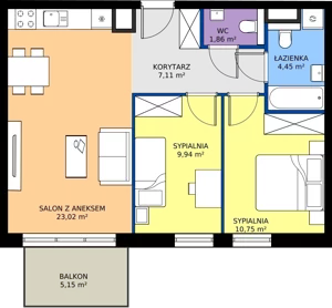 3 pokoje, mieszkanie 57,05 m², piętro 1, oferta nr E.053, Centralna Vita, Kraków, Czyżyny, ul. Ciesielskiego