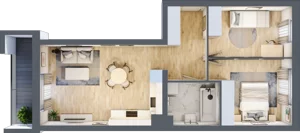 3 pokoje, mieszkanie 54,31 m², piętro 2, oferta nr E1/A/07, Orawska Vita III, Wrocław, Ołtaszyn, Krzyki, ul. Orawska
