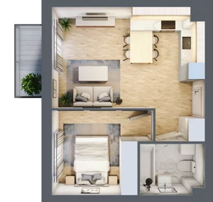 2 pokoje, mieszkanie 37,41 m², piętro 1, oferta nr E1/B/05, Orawska Vita III, Wrocław, Ołtaszyn, Krzyki, ul. Orawska