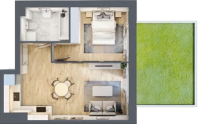 2 pokoje, mieszkanie 38,24 m², parter, oferta nr F1/C/01, Orawska Vita III, Wrocław, Ołtaszyn, Krzyki, ul. Orawska