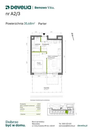 2 pokoje, mieszkanie 35,68 m², parter, oferta nr A2/03, Bemowo Vita etap IV, Warszawa, Bemowo, Chrzanów, ul. Szeligowska 57	
