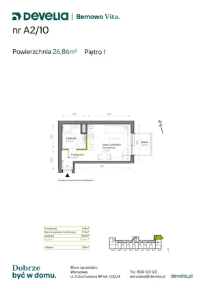 1 pokój, mieszkanie 26,86 m², piętro 1, oferta nr A2/10, Bemowo Vita etap IV, Warszawa, Bemowo, Chrzanów, ul. Szeligowska 57	