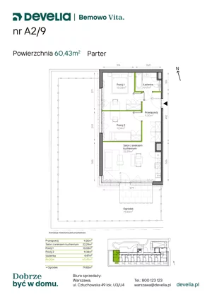 3 pokoje, mieszkanie 60,43 m², parter, oferta nr A2/09, Bemowo Vita etap IV, Warszawa, Bemowo, Chrzanów, ul. Szeligowska 57	