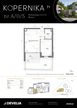 2 pokoje, apartament 49,02 m², parter, oferta nr A/0/5, Kopernika 71, Gdynia, Redłowo, ul. Mikołaja Kopernika