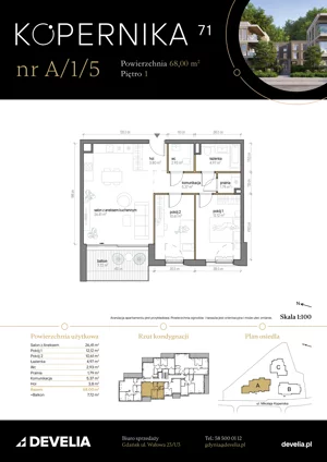 3 pokoje, apartament 68,00 m², piętro 1, oferta nr A/1/5, Kopernika 71, Gdynia, Redłowo, ul. Mikołaja Kopernika