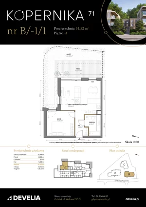 2 pokoje, apartament 51,52 m², przyziemie, oferta nr B/-1/1, Kopernika 71, Gdynia, Redłowo, ul. Mikołaja Kopernika