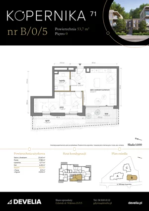 2 pokoje, apartament 53,70 m², parter, oferta nr B/0/5, Kopernika 71, Gdynia, Redłowo, ul. Mikołaja Kopernika