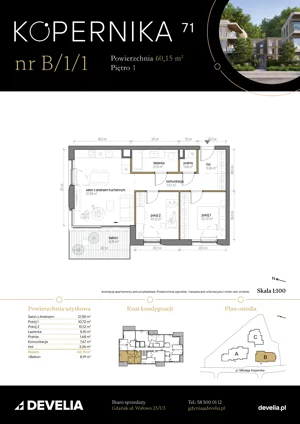3 pokoje, apartament 60,15 m², piętro 1, oferta nr B/1/1, Kopernika 71, Gdynia, Redłowo, ul. Mikołaja Kopernika