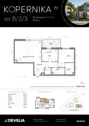 3 pokoje, apartament 79,75 m², piętro 2, oferta nr B/2/3, Kopernika 71, Gdynia, Redłowo, ul. Mikołaja Kopernika