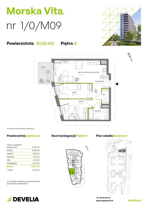 3 pokoje, mieszkanie 57,77 m², parter, oferta nr 1.0.M09, Morska Vita, Gdynia, Leszczynki, Leszczynki, ul. Działdowska 3A