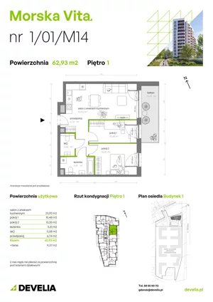 3 pokoje, mieszkanie 62,93 m², piętro 1, oferta nr 1.01.M14, Morska Vita, Gdynia, Leszczynki, Leszczynki, ul. Działdowska 3A