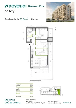 3 pokoje, mieszkanie 76,86 m², parter, oferta nr A2/01, Bemowo Vita etap IV, Warszawa, Bemowo, Chrzanów, ul. Szeligowska 57	