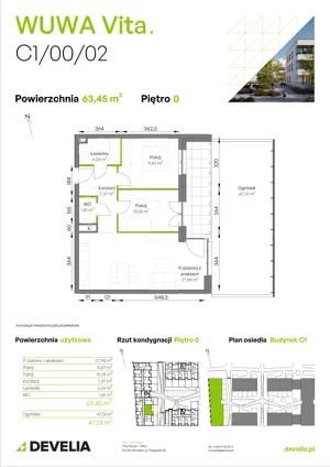 3 pokoje, mieszkanie 63,45 m², parter, oferta nr C1/00/02, WUWA Vita III, Wrocław, Żerniki, Fabryczna, ul. Maya