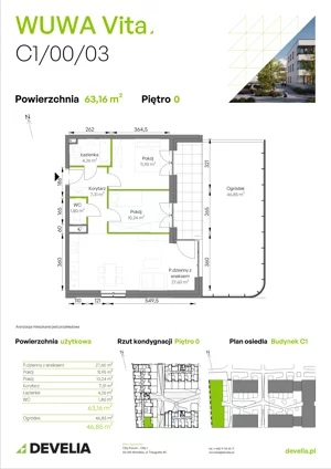 3 pokoje, mieszkanie 63,16 m², parter, oferta nr C1/00/03, WUWA Vita III, Wrocław, Żerniki, Fabryczna, ul. Maya