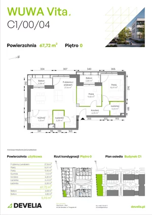 3 pokoje, mieszkanie 67,72 m², parter, oferta nr C1/00/04, WUWA Vita III, Wrocław, Żerniki, Fabryczna, ul. Maya