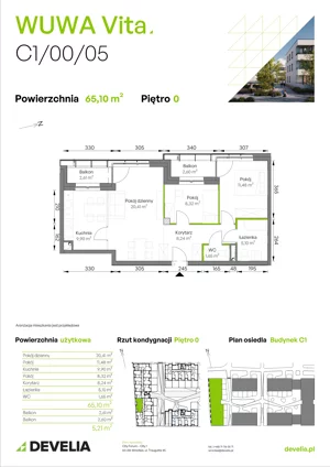 3 pokoje, mieszkanie 65,10 m², parter, oferta nr C1/00/05, WUWA Vita III, Wrocław, Żerniki, Fabryczna, ul. Maya