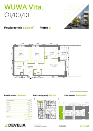 3 pokoje, mieszkanie 65,10 m², parter, oferta nr C1/00/05, WUWA Vita III, Wrocław, Żerniki, Fabryczna, ul. Maya