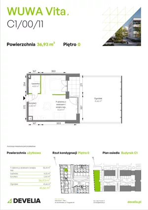 1 pokój, mieszkanie 33,35 m², parter, oferta nr C1/00/07, WUWA Vita III, Wrocław, Żerniki, Fabryczna, ul. Maya