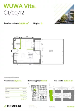 1 pokój, mieszkanie 33,35 m², parter, oferta nr C1/00/07, WUWA Vita III, Wrocław, Żerniki, Fabryczna, ul. Maya