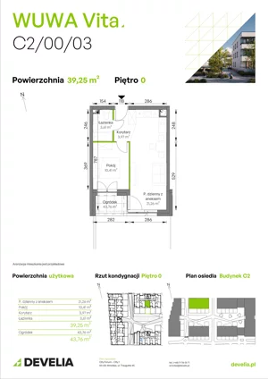 2 pokoje, mieszkanie 36,68 m², parter, oferta nr C1/00/08, WUWA Vita III, Wrocław, Żerniki, Fabryczna, ul. Maya