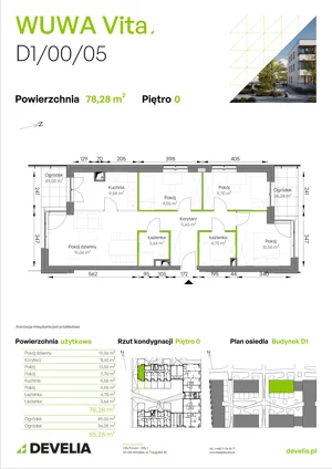 4 pokoje, mieszkanie 78,28 m², parter, oferta nr D1/00/05, WUWA Vita III, Wrocław, Żerniki, Fabryczna, ul. Maya