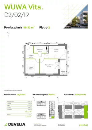 2 pokoje, mieszkanie 49,32 m², piętro 2, oferta nr D2/02/19, WUWA Vita III, Wrocław, Żerniki, Fabryczna, ul. Maya