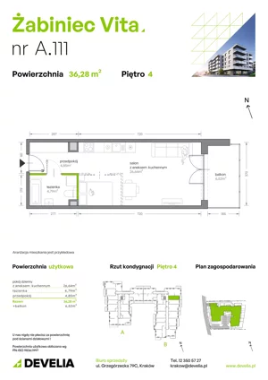 1 pokój, mieszkanie 36,28 m², piętro 4, oferta nr A.111, Żabiniec Vita, Kraków, Krowodrza, ul. Żabiniec 56