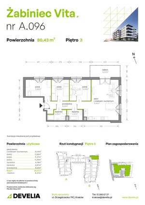 4 pokoje, mieszkanie 80,43 m², piętro 3, oferta nr A.096, Żabiniec Vita, Kraków, Krowodrza, ul. Żabiniec 56