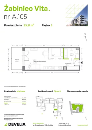 1 pokój, mieszkanie 33,31 m², piętro 3, oferta nr A.105, Żabiniec Vita, Kraków, Krowodrza, ul. Żabiniec 56