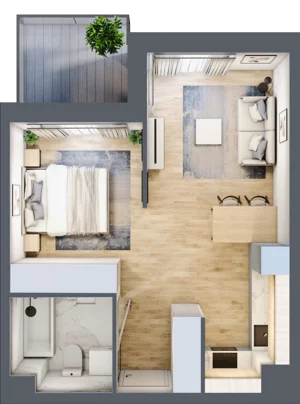 1 pokój, apartament 37,34 m², piętro 1, oferta nr B.6, Apartamenty Kapitanat bud. B, Gdańsk, Śródmieście, ul. Stępkarska / Wiosny Ludów