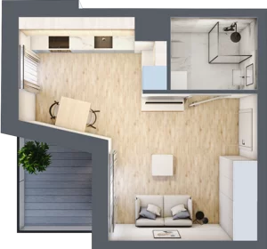 1 pokój, apartament 26,14 m², piętro 3, oferta nr B.34, Apartamenty Kapitanat bud. B, Gdańsk, Śródmieście, ul. Stępkarska / Wiosny Ludów