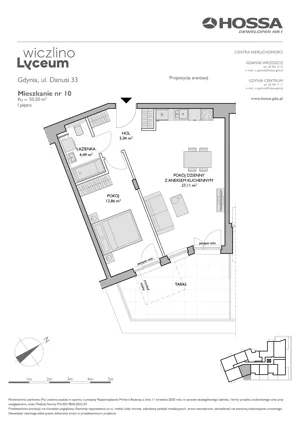 2 pokoje, mieszkanie 50,50 m², piętro 1, oferta nr WL/D33/10, Wiczlino Lyceum, Gdynia, Chwarzno-Wiczlino, Wiczlino, ul. Danusi 31 