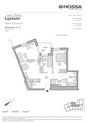 3 pokoje, mieszkanie 66,77 m², piętro 1, oferta nr WL/D33/14, Wiczlino Lyceum, Gdynia, Chwarzno-Wiczlino, Wiczlino, ul. Danusi 31 