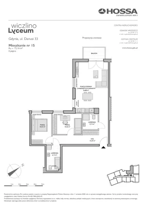 3 pokoje, mieszkanie 72,16 m², piętro 2, oferta nr WL/D33/15, Wiczlino Lyceum, Gdynia, Chwarzno-Wiczlino, Wiczlino, ul. Danusi 31 